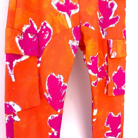 Prabal Gurung Floral Cargo Pants Orange Pink Drop Crotch 28 Streetwear - Picture 10 of 14